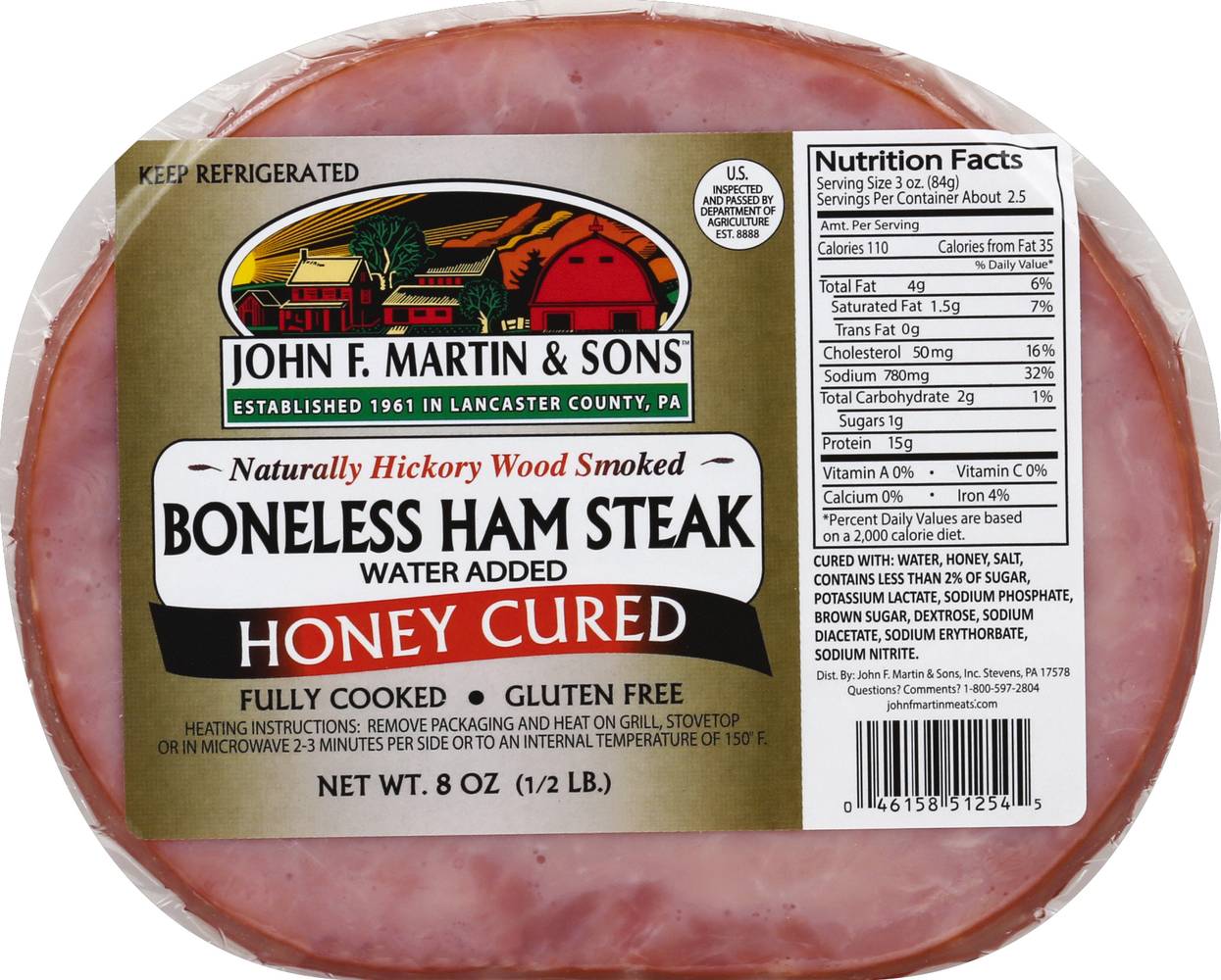 John F. Martin & Sons Boneless Ham Steak, Honey Cured (8 oz)