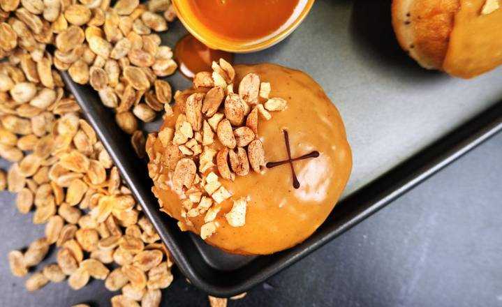 Vegan Peanut Butter Caramel & Banana Doughnut