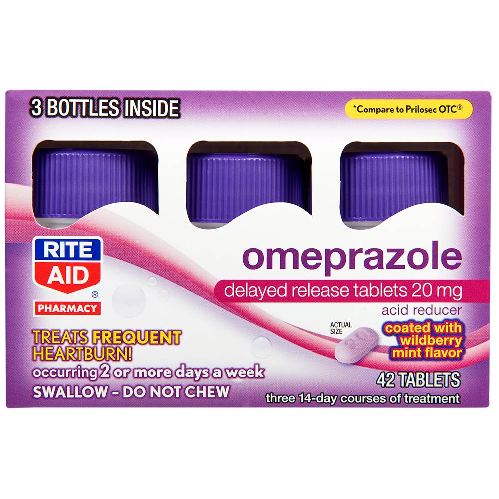 Rite Aid Omeprazole Delayed Release Tablets, 20mg, Wildberry Mint (42 ct)