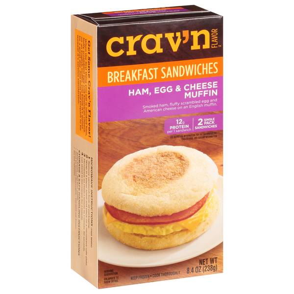 Crav'n Flavor Muffin, Ham, Egg & Cheese Breakfast Sandwiches 2 Count