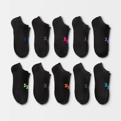 All In Motion Lightweight No Show Athletic Socks, Women, 4-10, Black (10 ct)