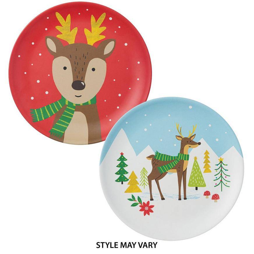 Reindeer Holiday Melamine Bamboo Dinner Plate, 10in