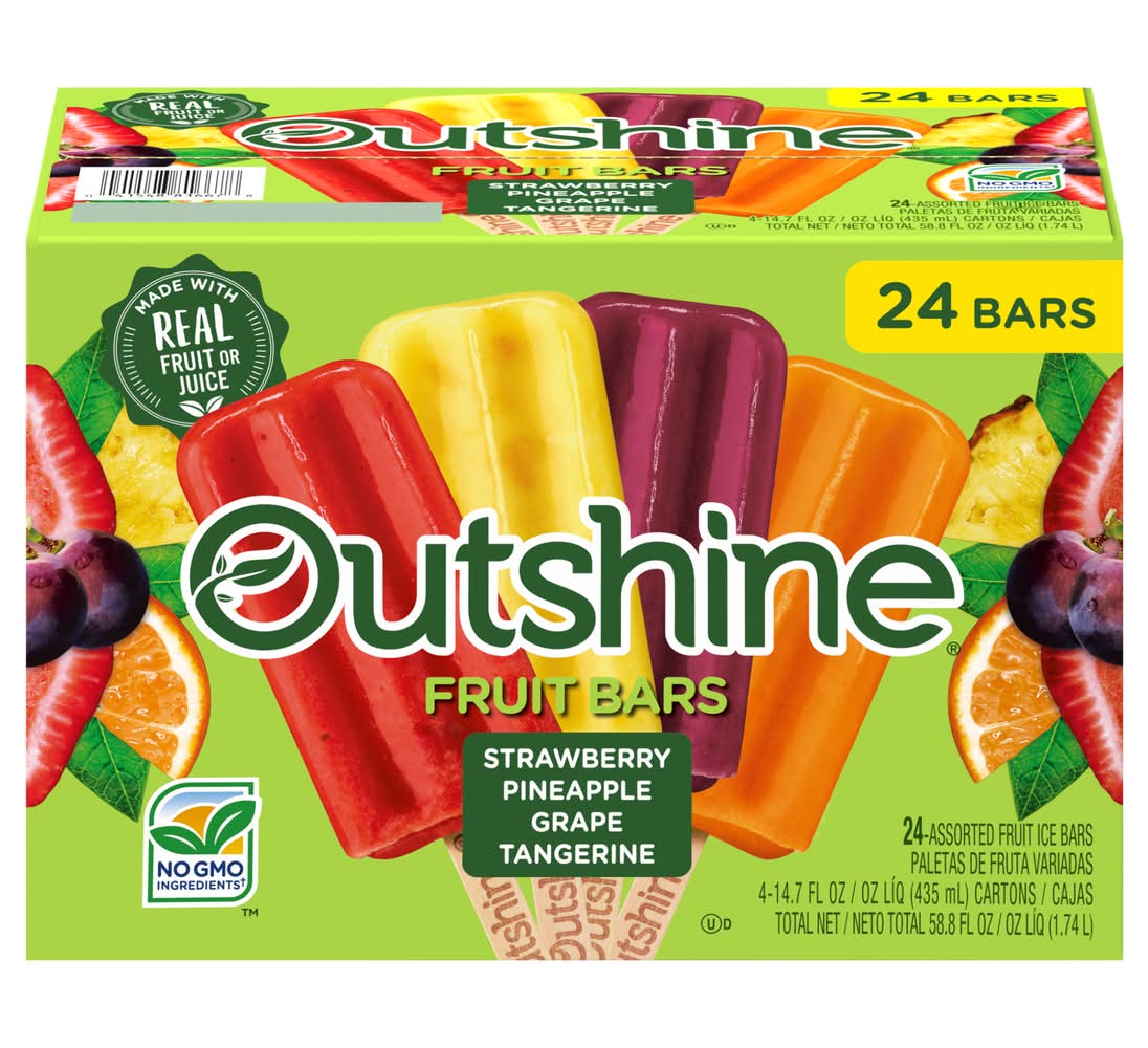 Outshine Assorted Ice Fruit Bars, Strawberry, Grape, Tangerine (4 x 24 ct)