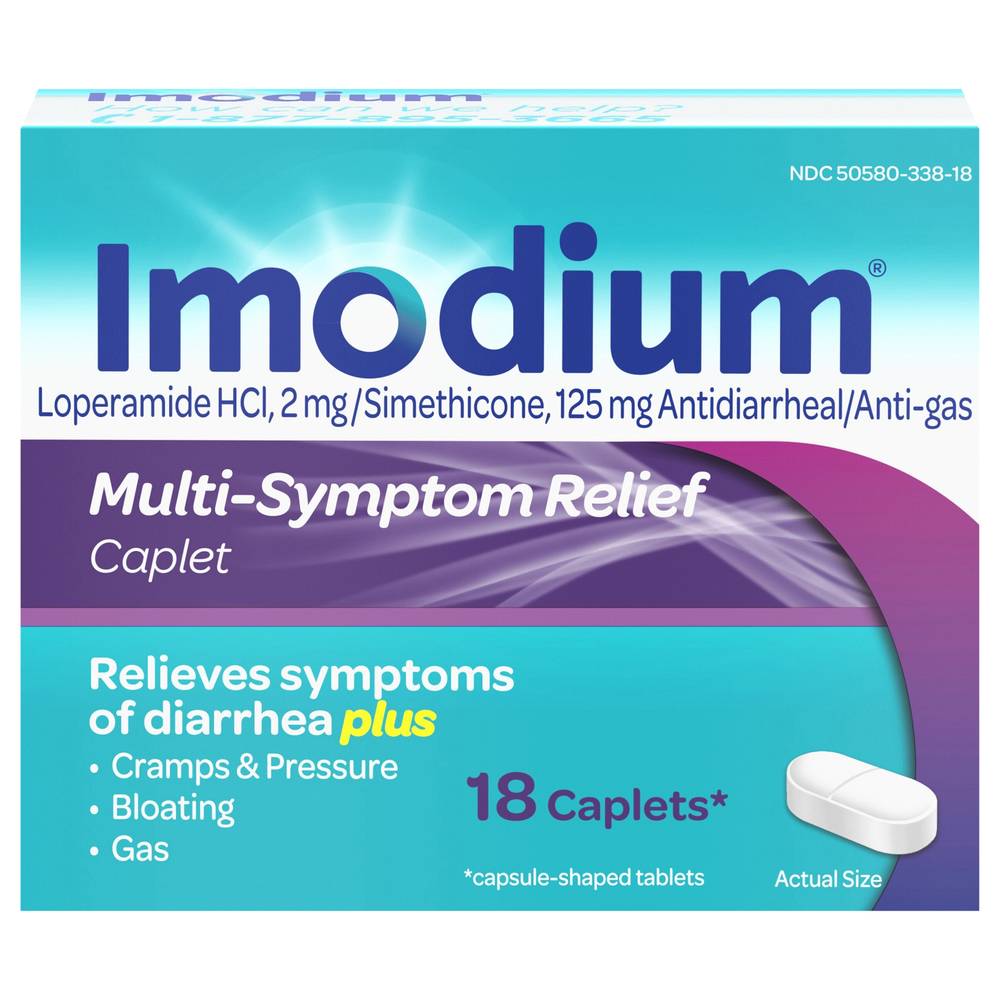 Imodium Multi Symptom Relief Anti Diarrheal Medicine Caplets (1.3 oz, 18 ct)