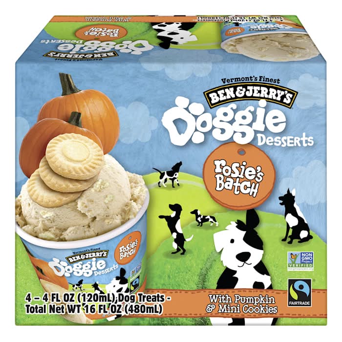 Ben & Jerry's Doggie Desserts Rosie's Batch Pumpkin & Mini Cookies Frozen Dog Treats, 4 fl. oz., Pack of 4