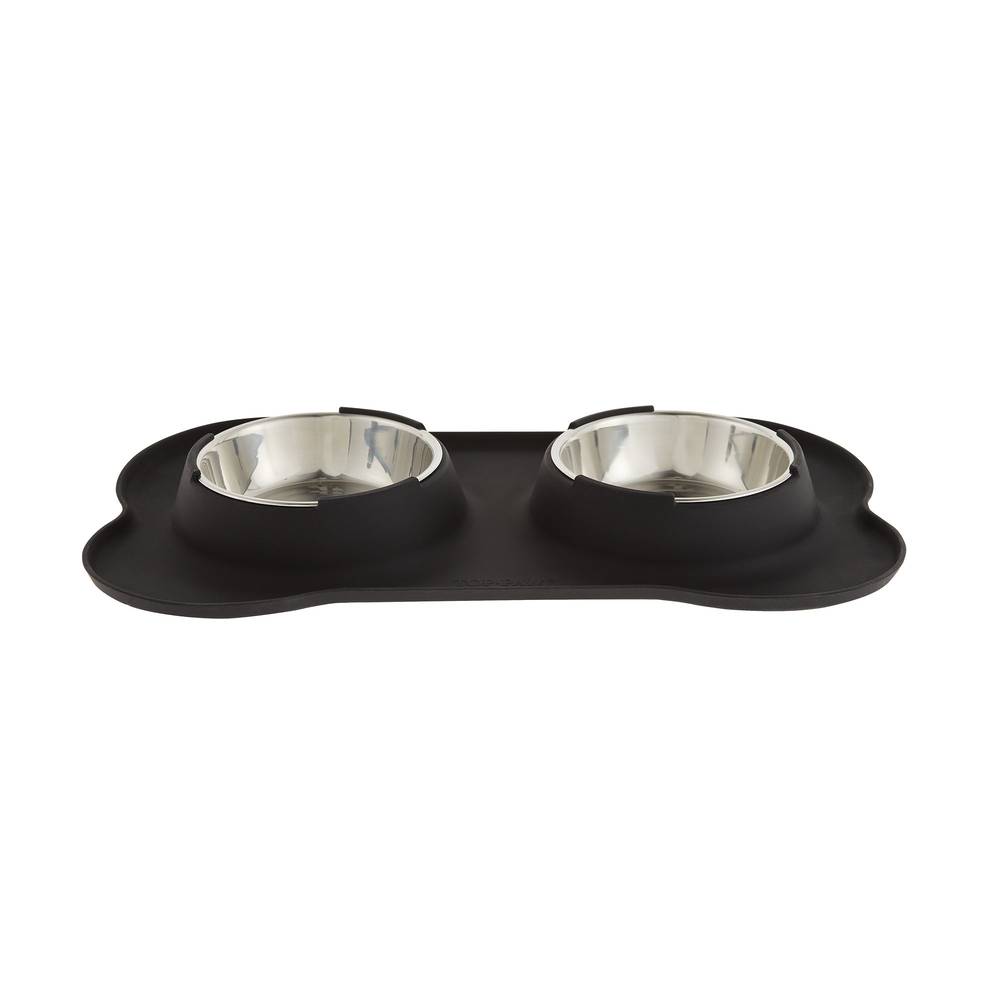 Top Paw Silicone Double Dog Bowl With Mat, Black