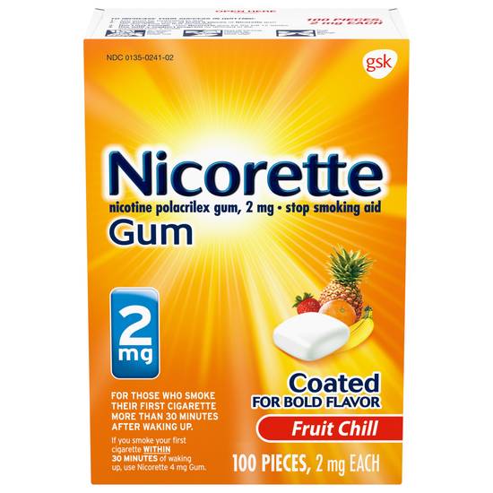 Nicorette Nicotine Gum Stop Smoking Aid - Fruit Chill, 2mg, 100 ct
