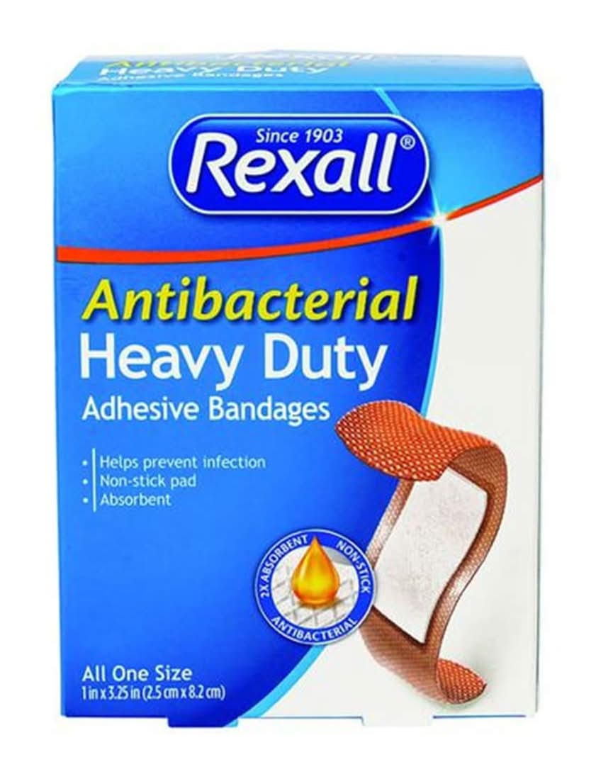 Rexall Heavy Duty Antibacterial Adhesive Bandages, 1x3.25 in (60 ct)