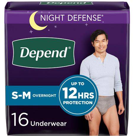 Depend Night Defense Adult Underwear For Men Overnight, S-M, Grey (16 ct)