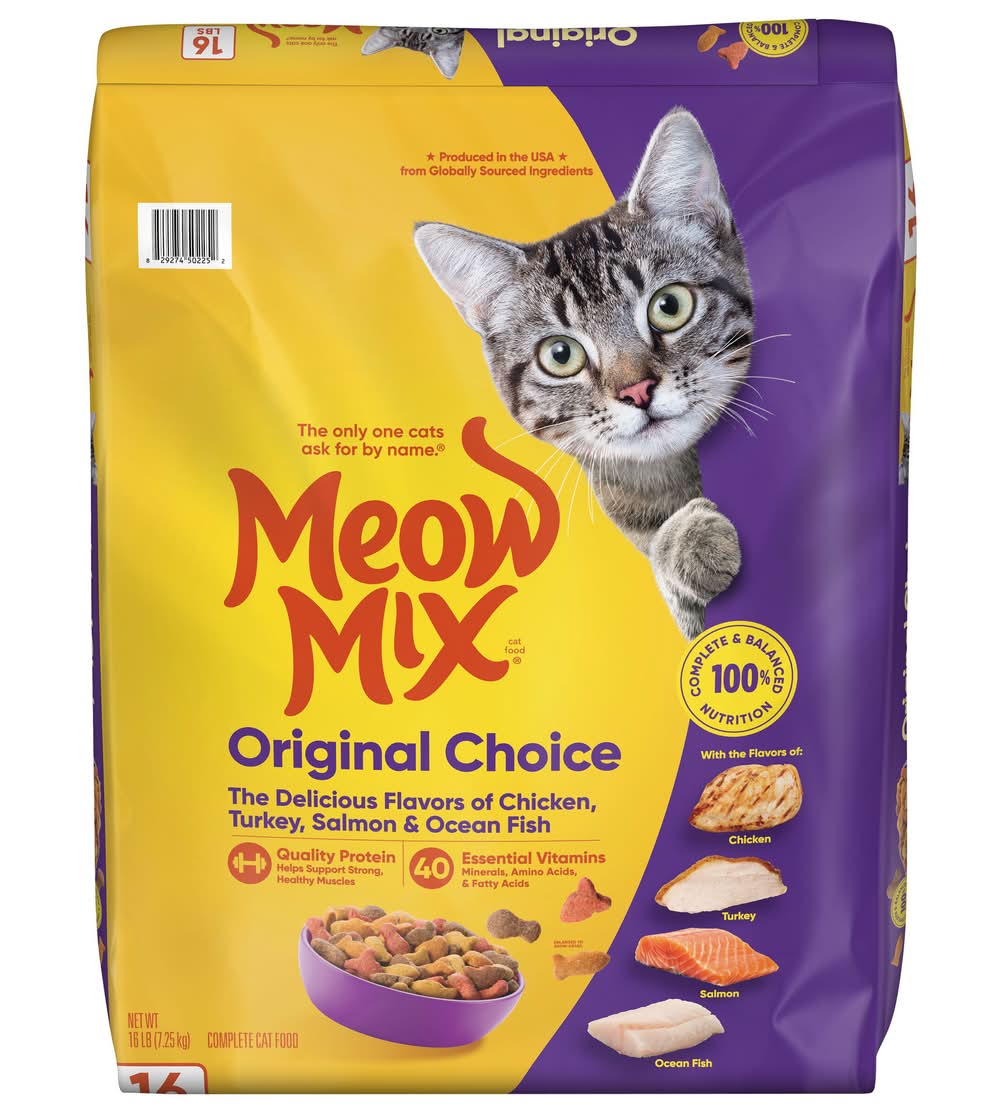 Meow Mix Original Choice Complete Dry Cat Food, Chicken Turkey Salmon & Ocean Fish, Adult (16 lbs)