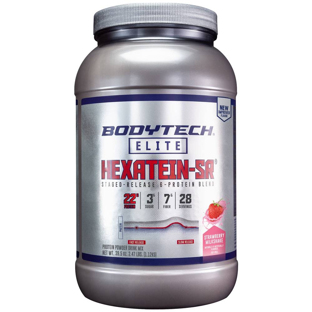 BodyTech Hexatein Sr Staged Release 6 Protein Blend, Strawberry (39.5 oz)