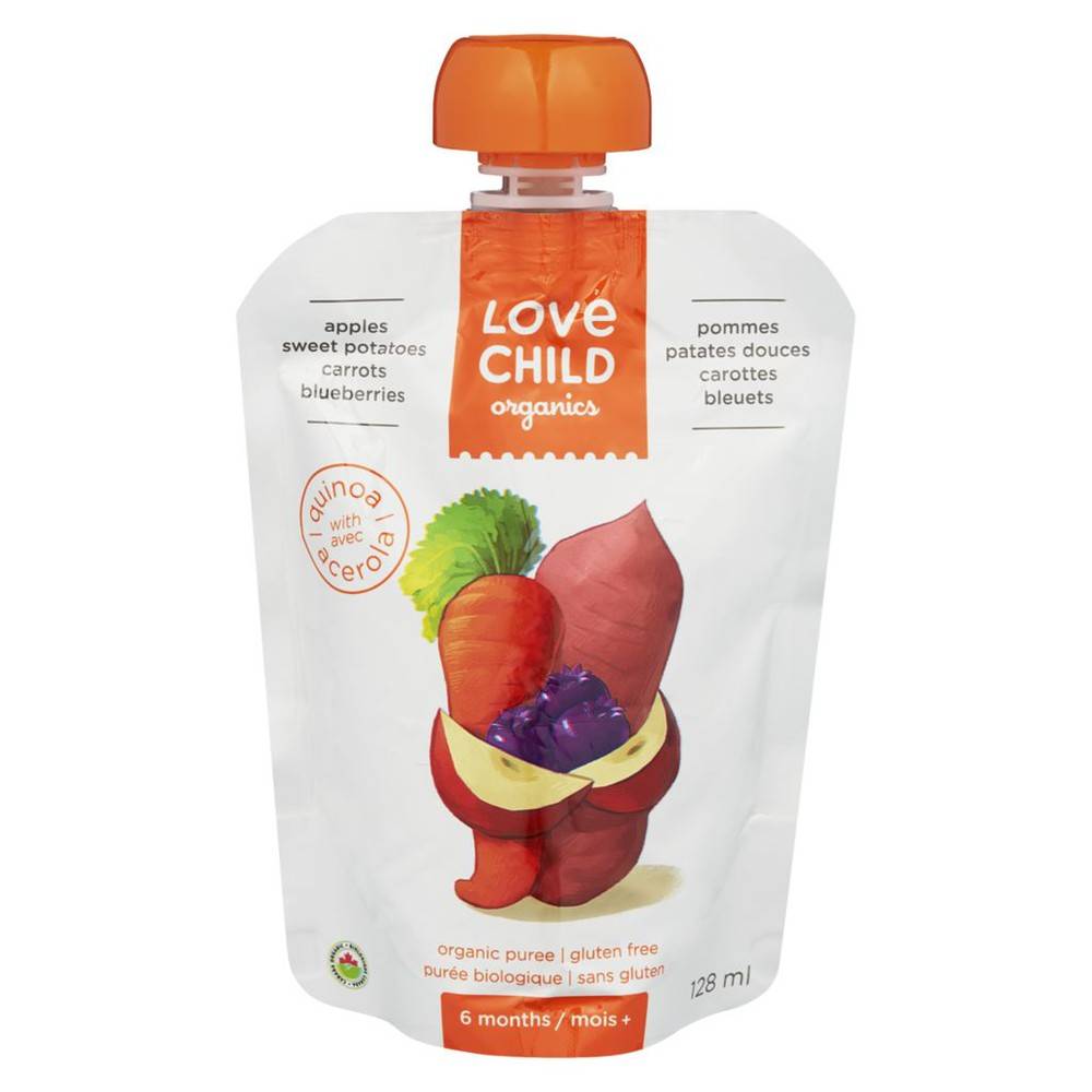 Love child organics purée biologique de pommes, patates douces, carottes, bleuets et quinoa en pochette pour bébés de 6 mois et plus (128 ml) - organic puree, apples sweet potatoes carrots & blueberries (128 ml)