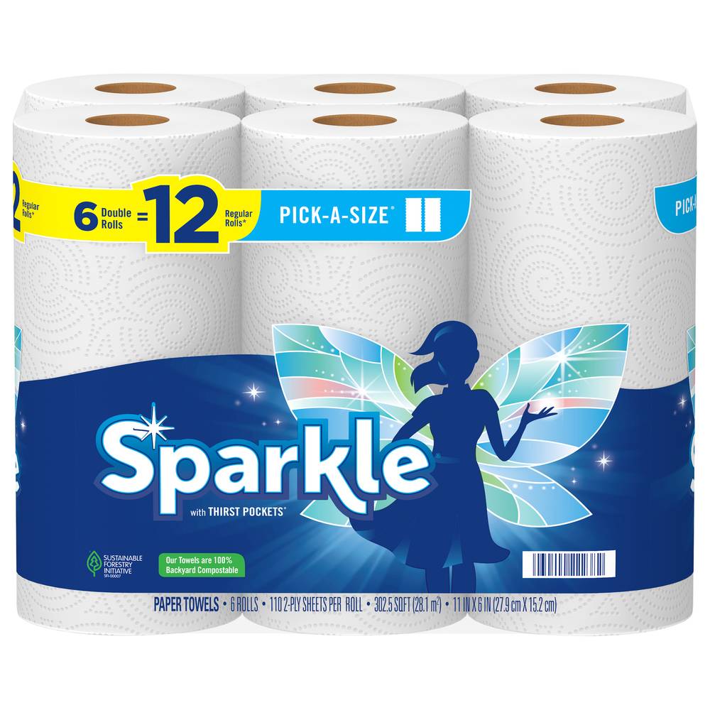 Sparkle Paper Towel Pick Thirst Pockets Double Rolls (6 ct)