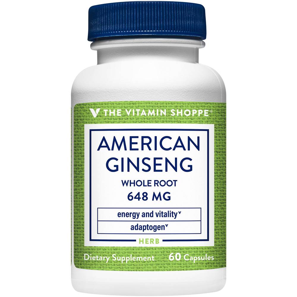 American Ginseng Whole Root - Supports Energy & Vitality - 648 Mg (60 Capsules)