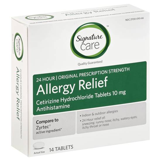 Signature Care Allergy Relief Cetirizine Hydrochloride 10mg Antihistamine Tablets (14 ct)