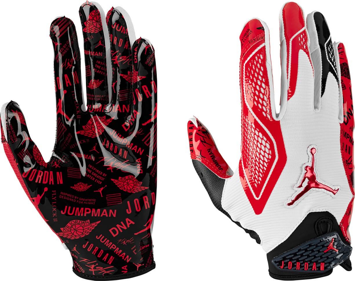 Jordan Fly Lock 2.0 Football Gloves (White/UnivRed/UnivRed, XL)