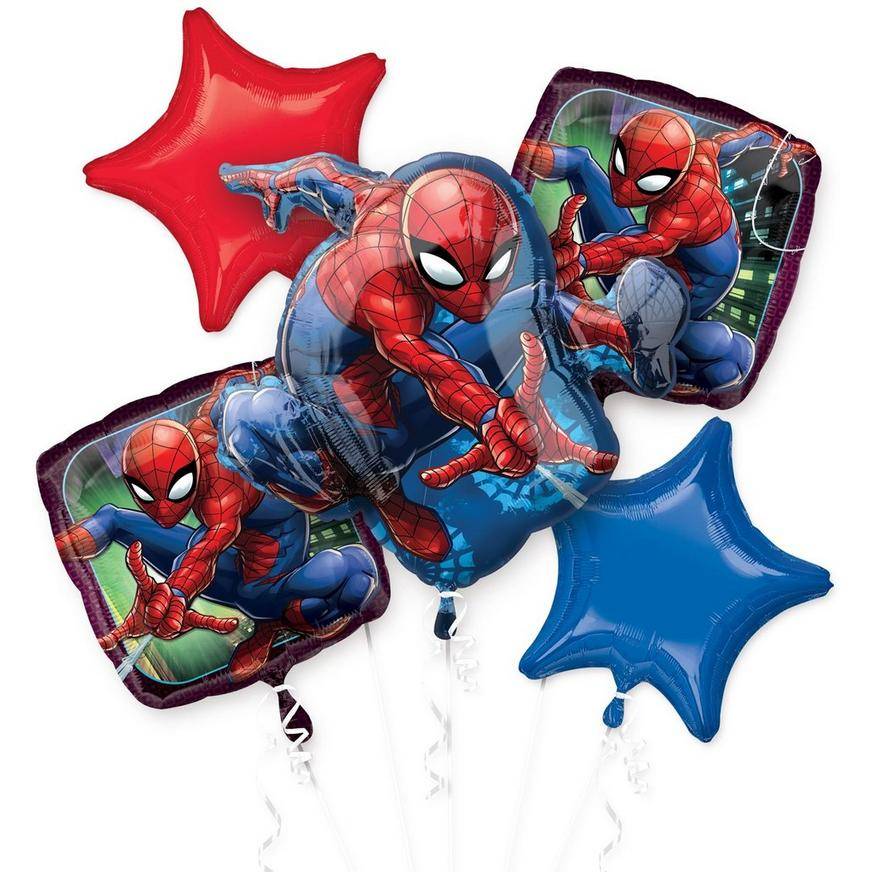 Party City Uninflated Spider-Man Webbed Wonder Foil Balloon Bouquet(5 Ct) (red-blue)