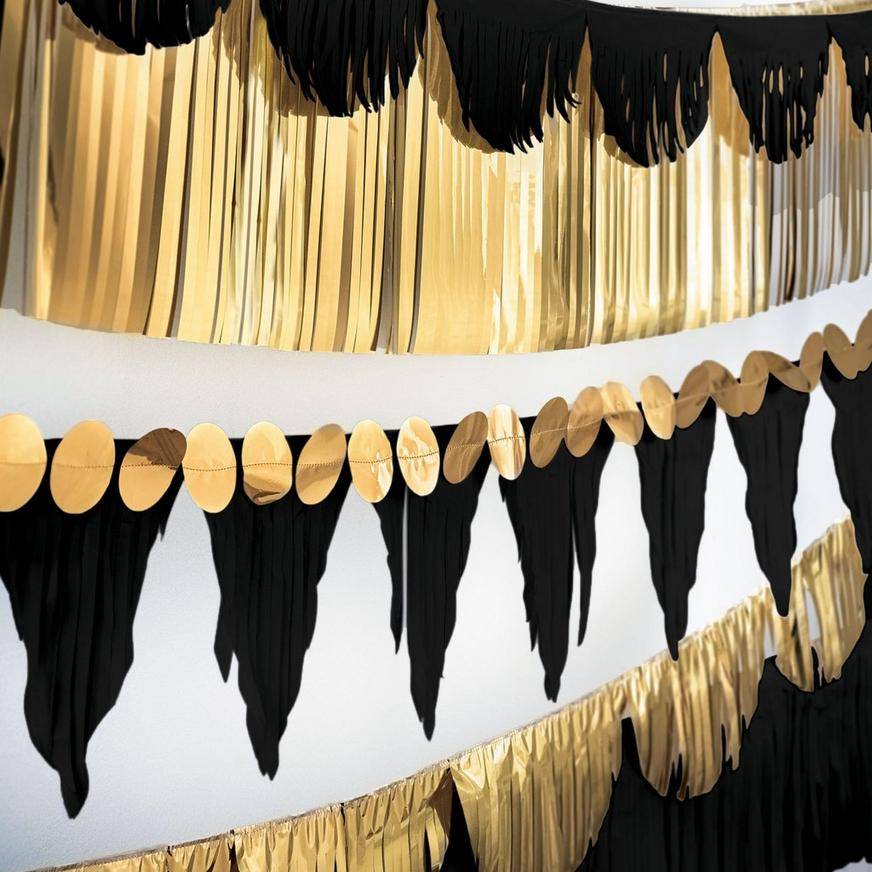 Party City Multishape Fringe Paper Banners (black/gold) (6 ct)