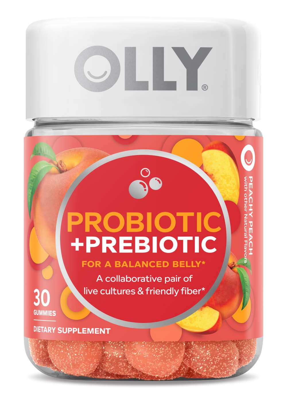 Olly Probiotic + Prebiotic Dietary Supplement Gummies, Peachy Peach (30 ct)
