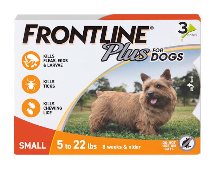 FRONTLINE Plus Flea & Tick Spot Treatment for Small Breed Dogs 5 - 22 lbs. (Orange), Count of 3