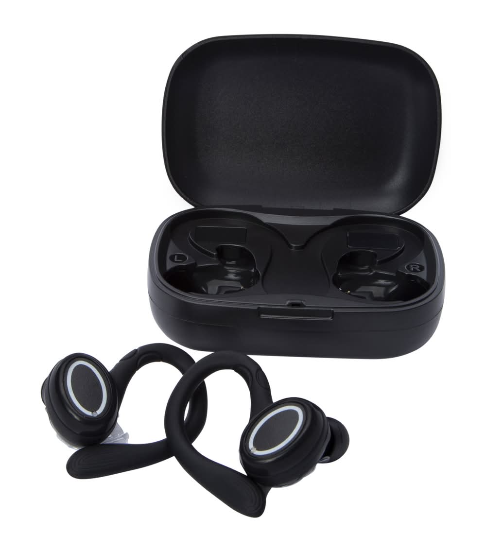 Water-Resistant Bluetooth® LED Earbuds With Microphone & Sport Hooks Black