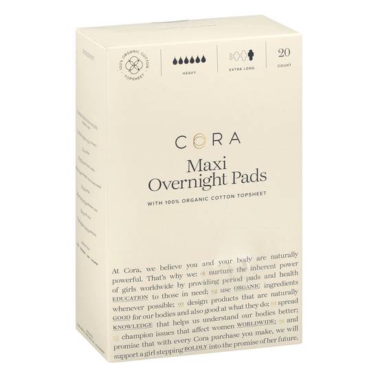 Cora Maxi Overnight Organic Cotton Pads (20 ct)
