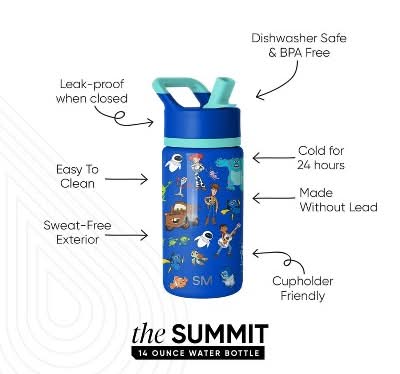 Simple Modern Summit Pixar Characters Water Bottle 14 oz, Blue