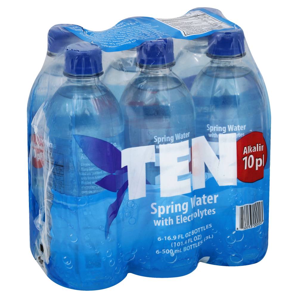 Ten 10 Ph Alkaline Spring Water (6 ct, 16.9 fl oz)