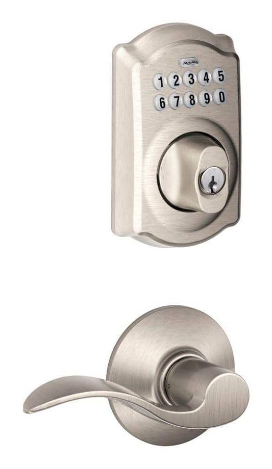 Schlage Camelot Satin Nickel Electronic Keypad Deadbolt Door Lock With Accent Door Handle
