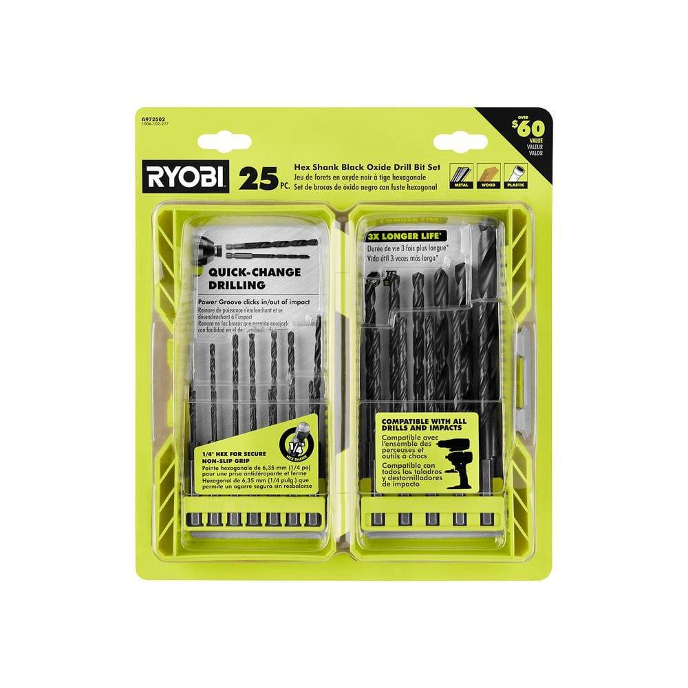 Ryobi Oxide Hex Shank Twist Drill Bit Set, Black (25 ct)