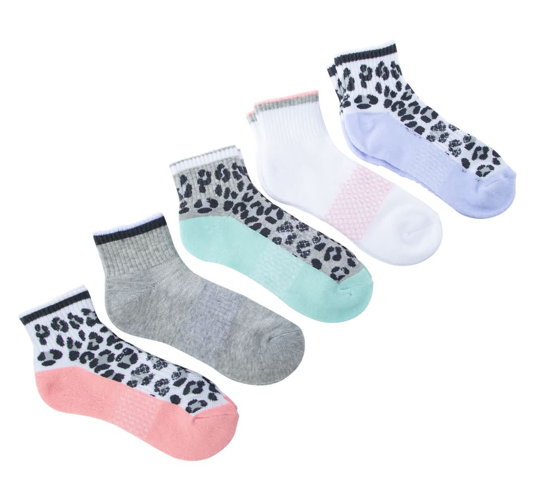 Series-8 Fitness™ Ladies Cheetah Print Performance Quarter Length Socks 5-Pack