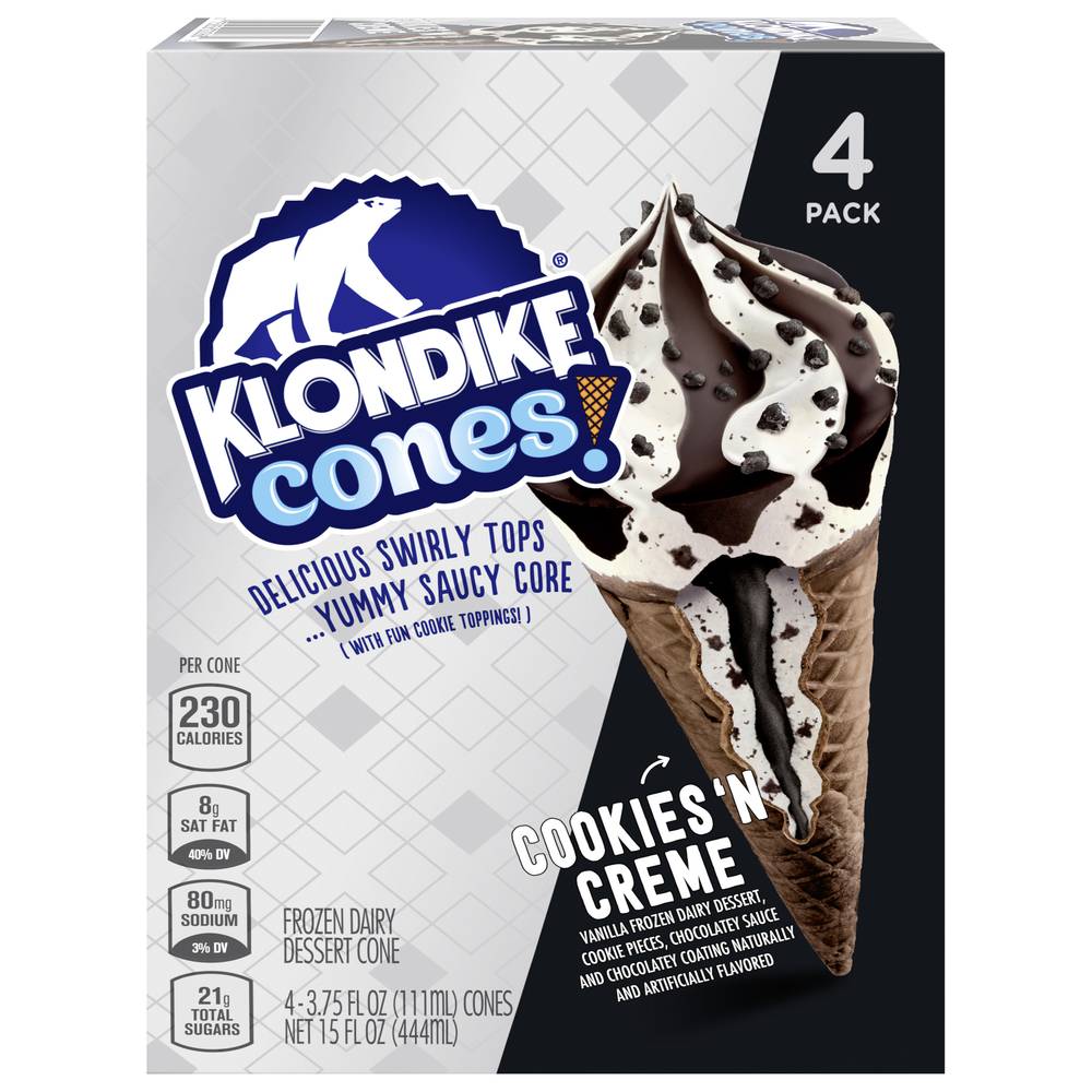 Klondike Cookies 'N Cream Frozen Dairy Dessert Cones (15 fl oz)