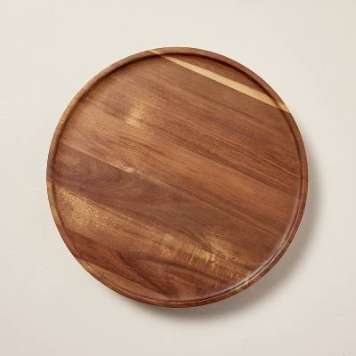 14" Wooden Pedestal Lazy Susan Brown - Hearth & Hand™ with Magnolia: Acacia Material, Hand Wash, Varnished Finish