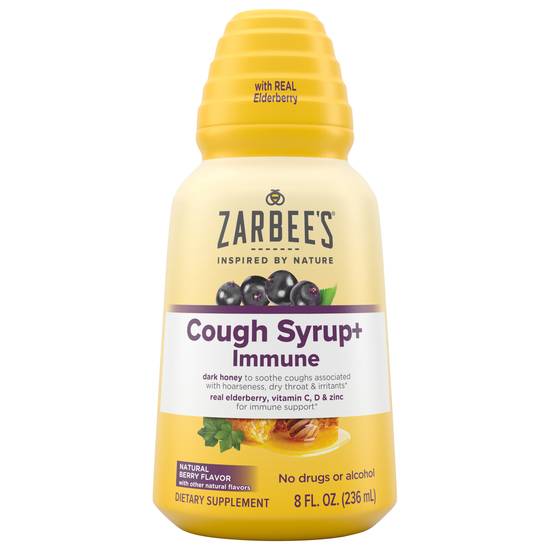 Zarbee's Adult Cough Syrup + Immune With Honey Elderberry Natural Berry