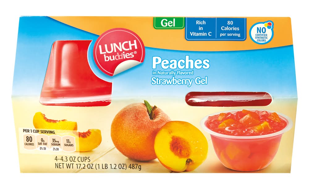 Lunch Buddies Peaches in Gel Cups, Strawberry (4 x 4.3 oz)