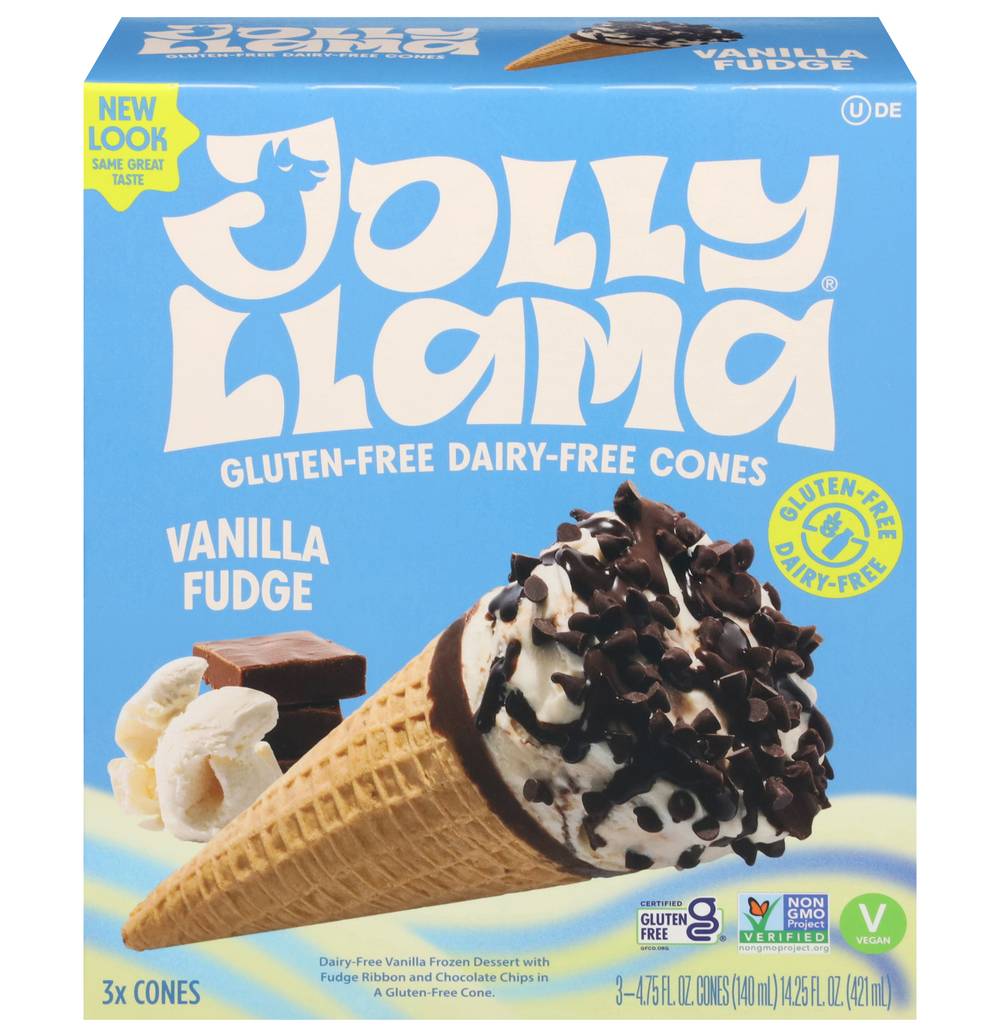 Jolly Llama Gluten & Dairy Free Fudge Cones, Vanilla (4.75 fl oz, 3 ct)