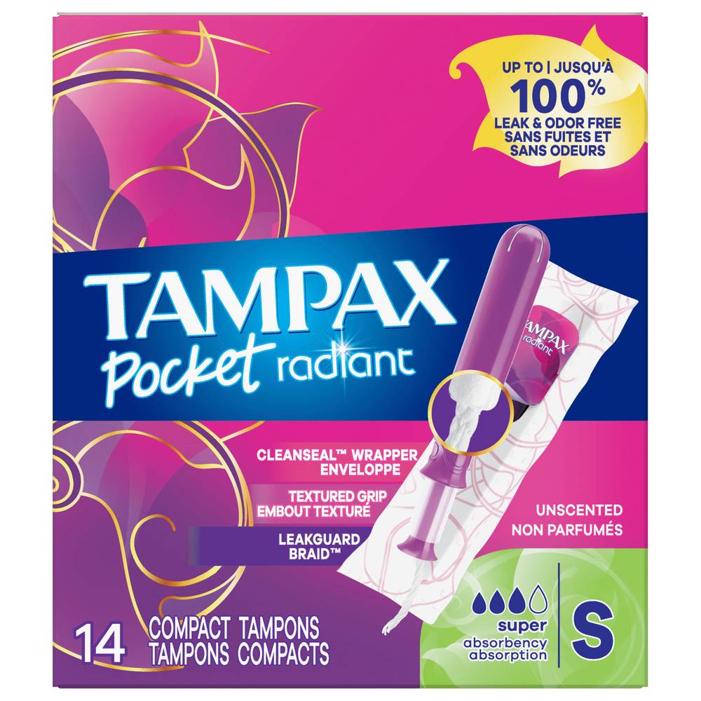 Tampax Pocket Radiant Super Absorbency Unscented Tampons (14 x 0.26 oz)