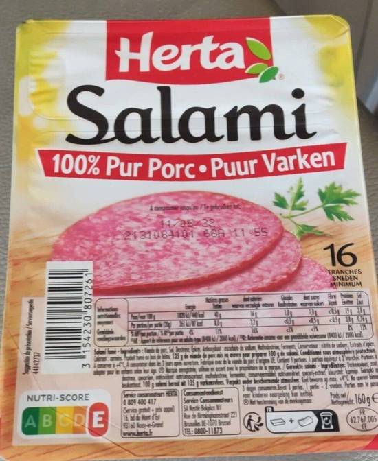 HERTA Salami pur porc 16 tranches 160g