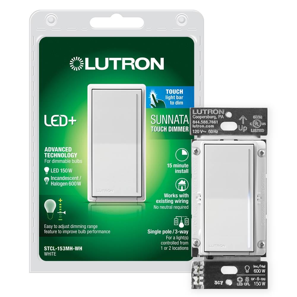 Lutron Sunnata Multi-location LED Illuminated Touch Light Dimmer Switch, White | STCL-153MH-WH