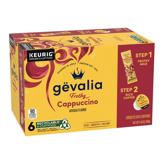 Gevalia Cappuccino K Cup Espresso Pods with Cappuccino Froth Packets, 6 CT