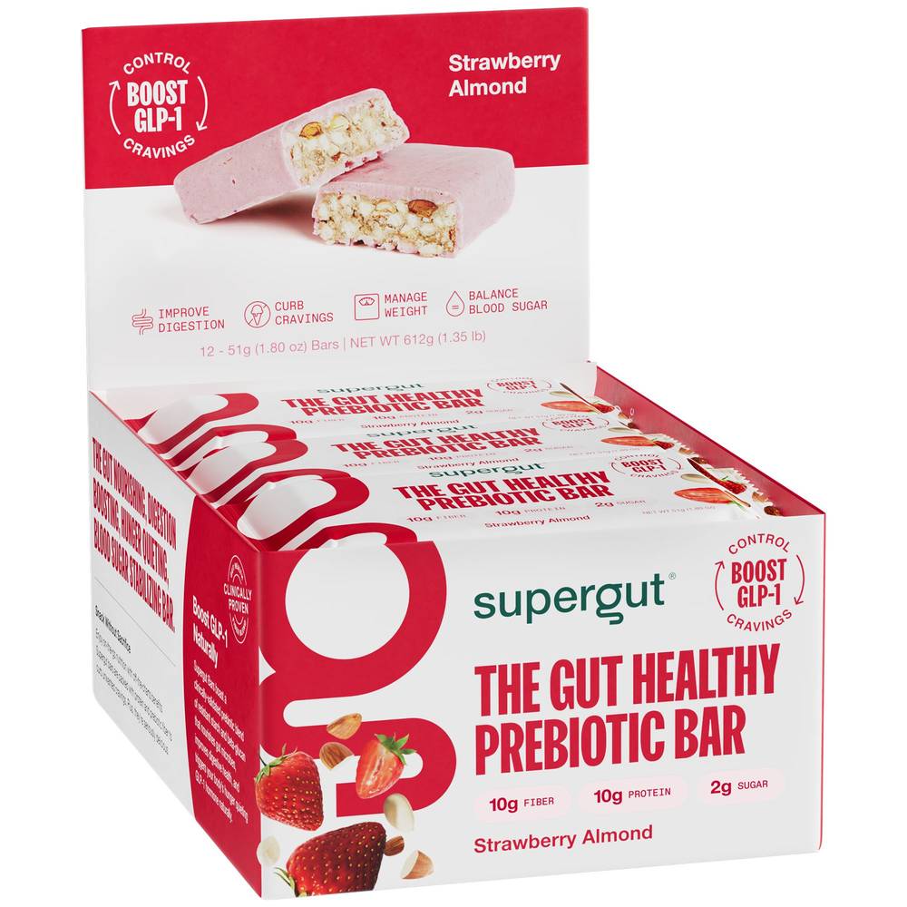 Supergut The Gut Healthy Prebiotic Bars, Strawberry-Almond (12 x 1.8 oz)