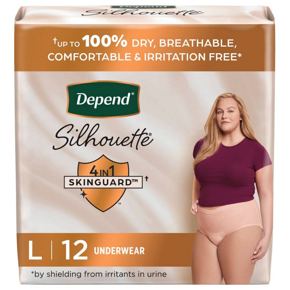 Depend Silhouette Adult Incontinence and Postpartum Underwear for Women Maximum Absorbency, Pink, 12 CT