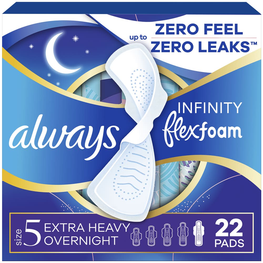 Always Infinity Flexfoam Extra Heavy Overnight Pads, 5 (22 ct)