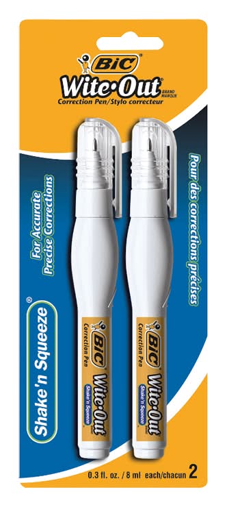 Bic wite-out shake'n squeeze stylo correcteur (2 unités) - bic wite-out shake 'n squeeze correction pens