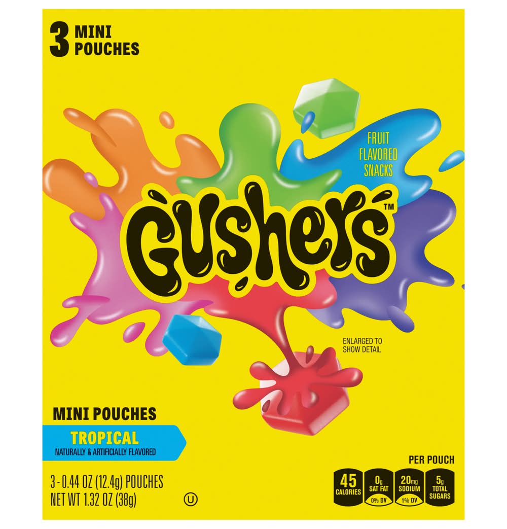 Gushers Mini Pouches Snacks, Tropical Fruit (1.32 oz, 3 ct)
