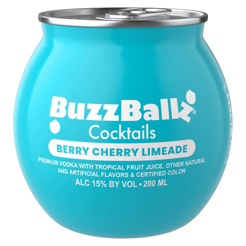 BuzzBallz Ready To Drink Vodka Fruit Cocktails, Berry Cherry Limeade (200 ml)