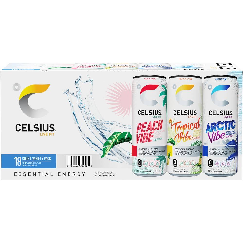 Celsius Sparkling Water Vibe Variety pack (18 x 12 fl oz)