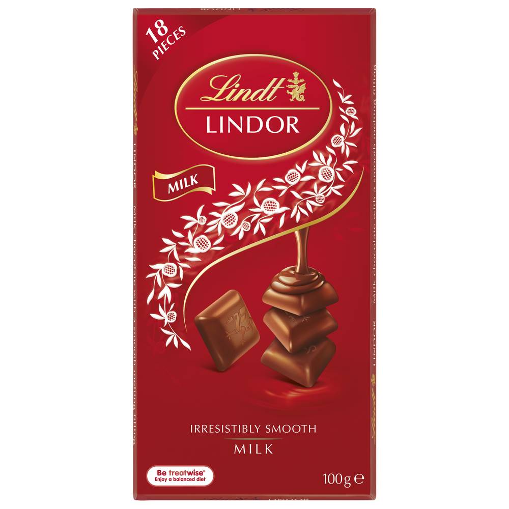 Lindt Lindor Irresistibly Smooth Milk Chocolate Bar (100g, 18 pack)