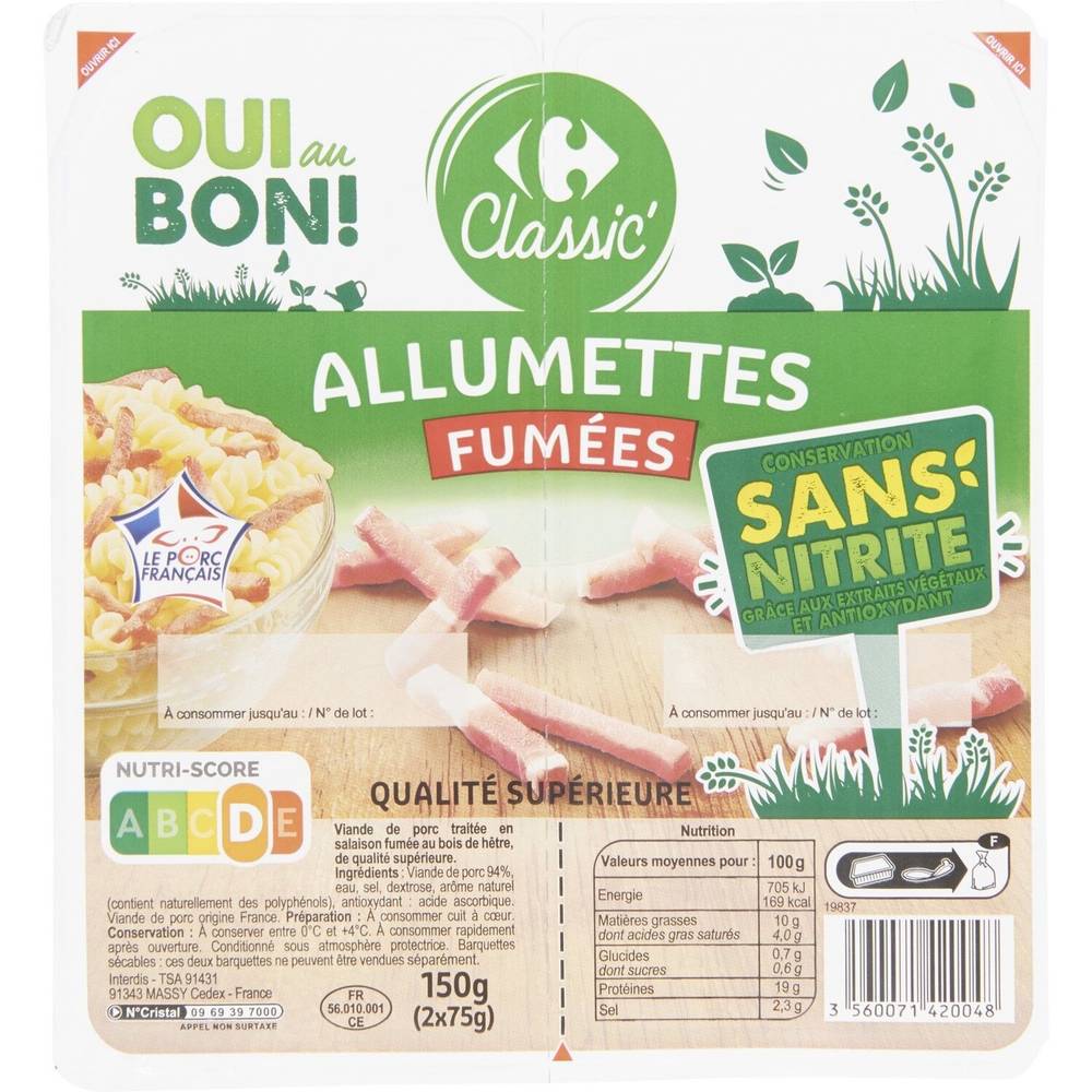Carrefour Classic' - Lardons allumettes fumées sans nitrite (2 pièces)