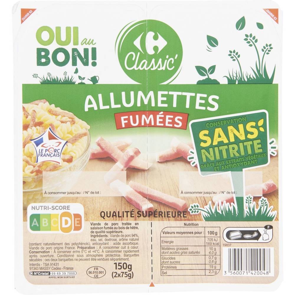 Carrefour - Lardons allumettes fumées sans nitrite (150g)